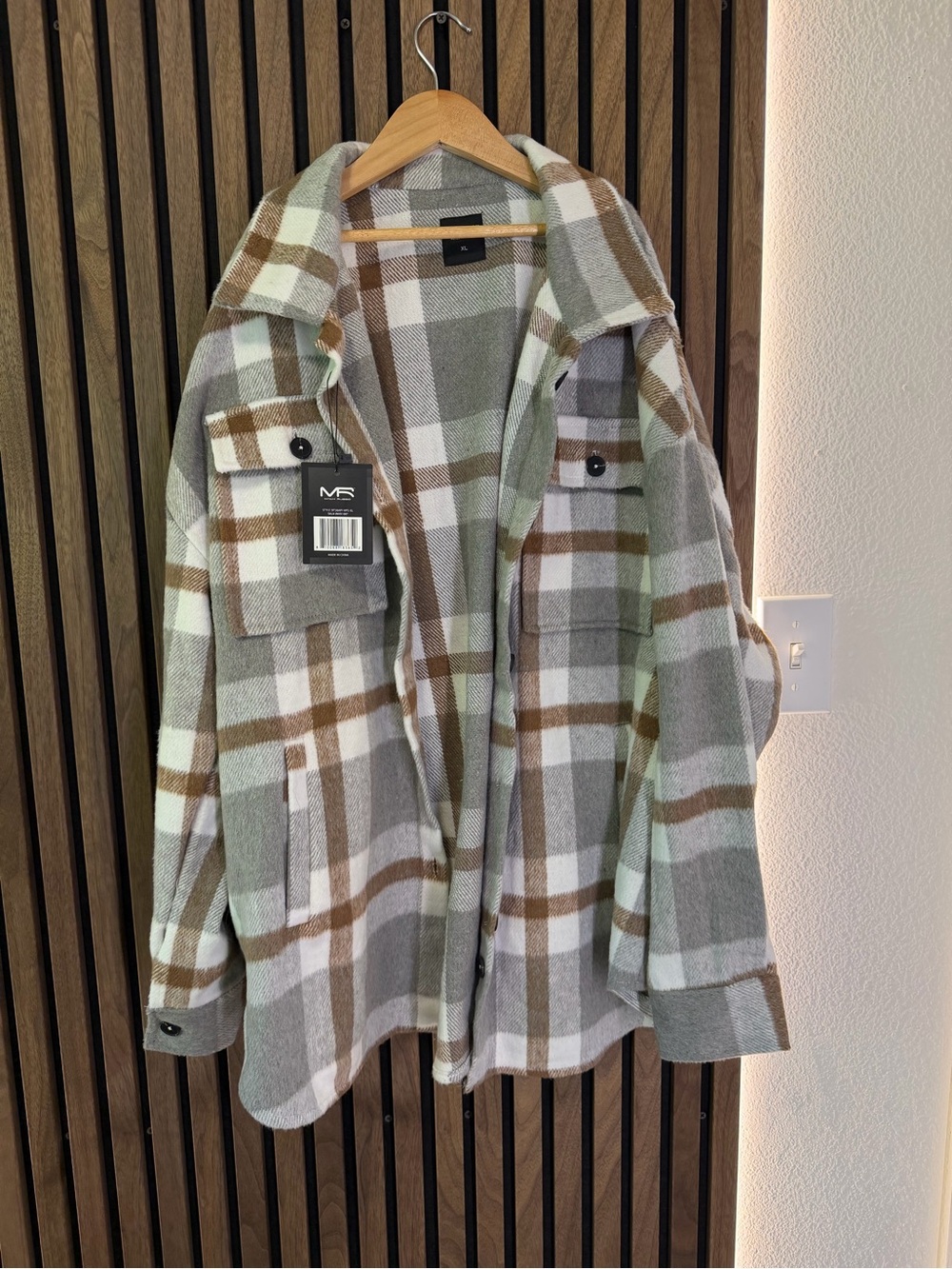 Plaid Utility Shacket in Brown & Cream -